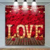 Aperturee - Love Light Red Roses Wall Valentines Day Backdrop